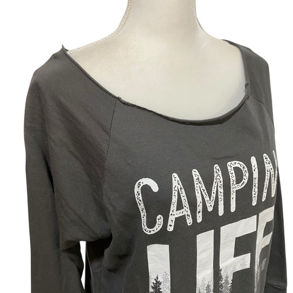 Gray Camping Life Hoodie with Distressed Text - Picture 11 of 14